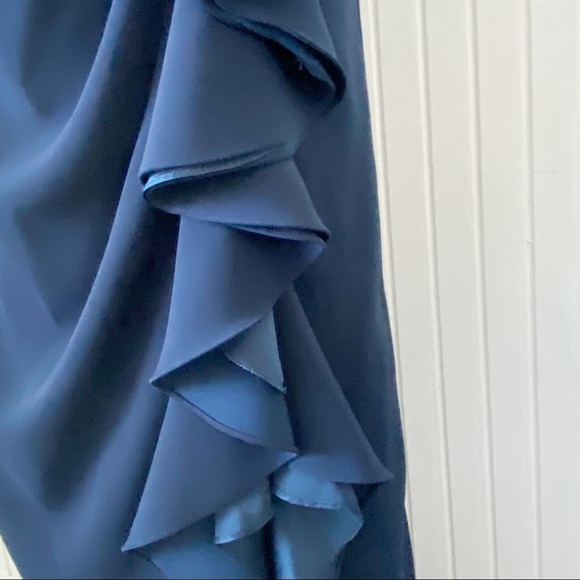 Badgley Mischka Navy Blue Strapless Sequins Ruffle Long Gown Dress Size 10 - Picture 10 of 14